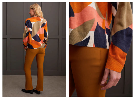 FINE GAUGE PRINTED CREW NECK SWEATER