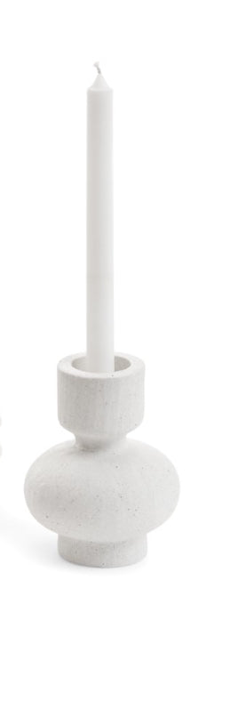 CANDLE HOLDER LARGE CERAMIC CHALK WHITE