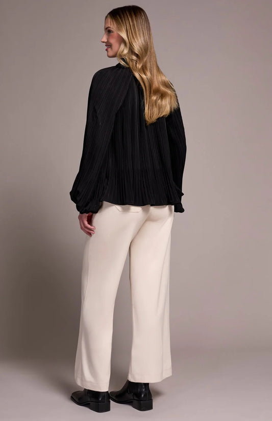 PLEATED RUFFLE NOTCH COLLAR NOVELTY BLOUSE