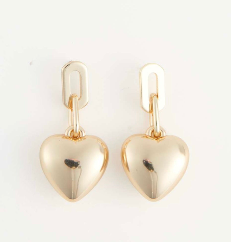 Earrings Drop Link Heart Silver or Gold
