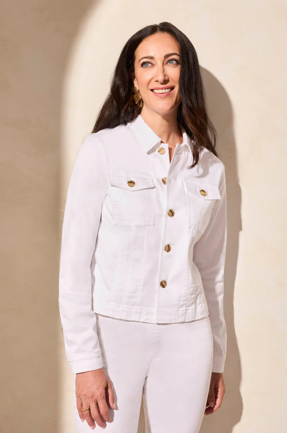 COMFORT STRETCH BUTTON-FRONT DENIM JACKET