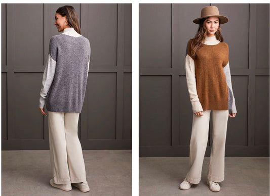 FINAL SALE
MOCK NECK COLORBLOCK SWEATER