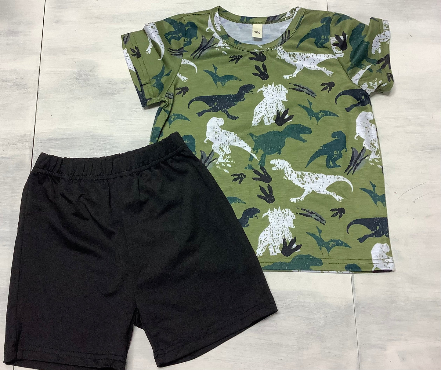 Camouflage Dinosaur Print Boys Short & T-shirt