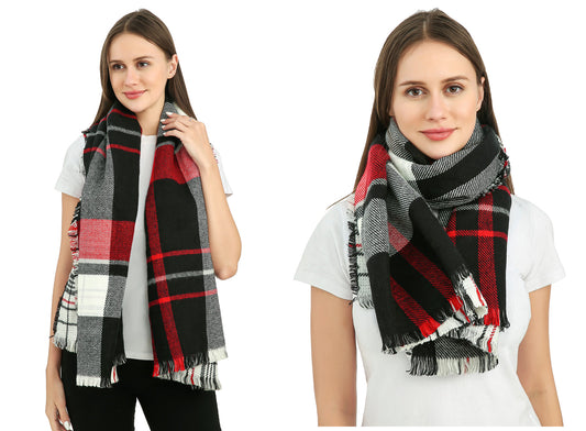 Shawl Black Red Plaid