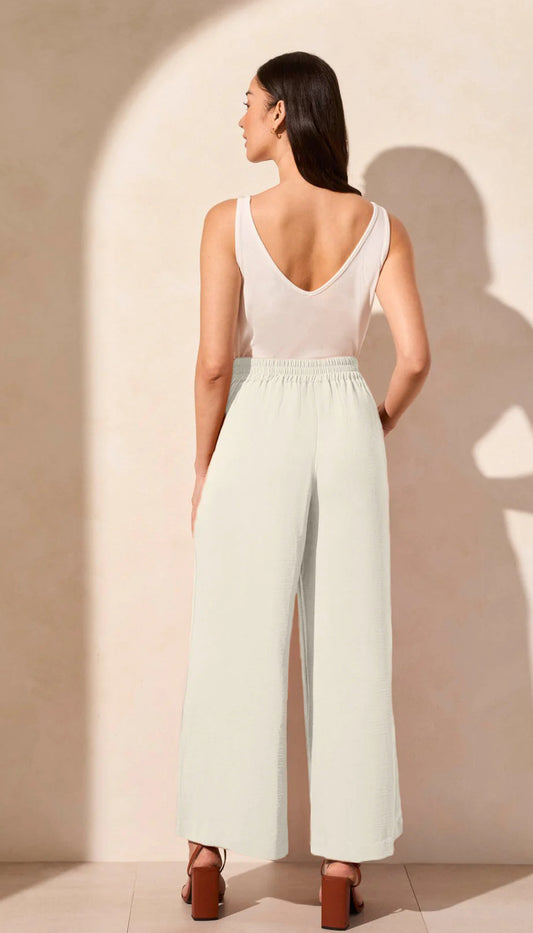 STRETCH WOVEN FLOWY PANTS WITH ELASTIC WAIST