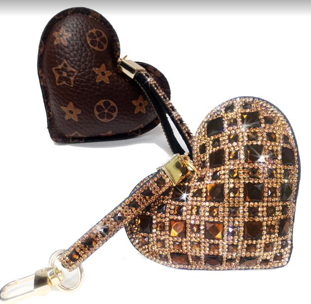 CHOCOLATE DIAMOND CRYSTAL HEART PURSE CHARM BROWN