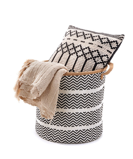 Design Tall Basket w/Handles - Black & Cream