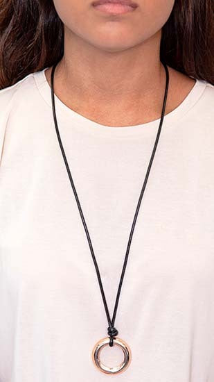 Necklace Long O on Black Wax Cotton Chain