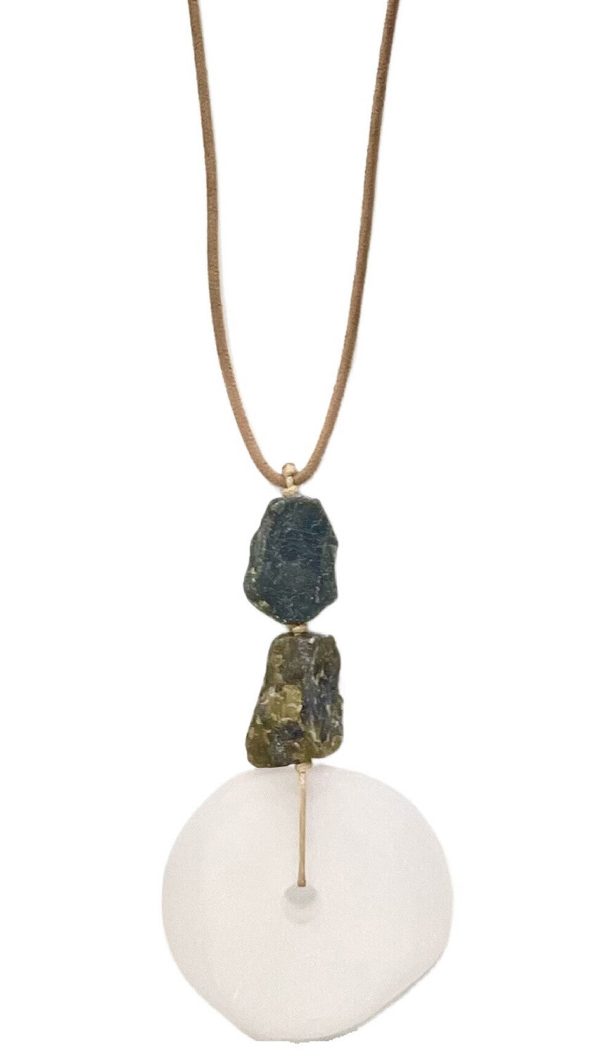 Suede Cord Natural Stone & Resin Beaded Pendant Necklace with Adjustable Length