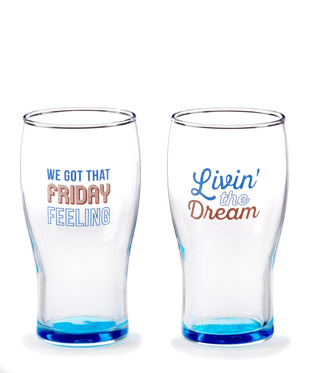 Blue Tint Beer Glass w/Sentiment, 2 Asst.