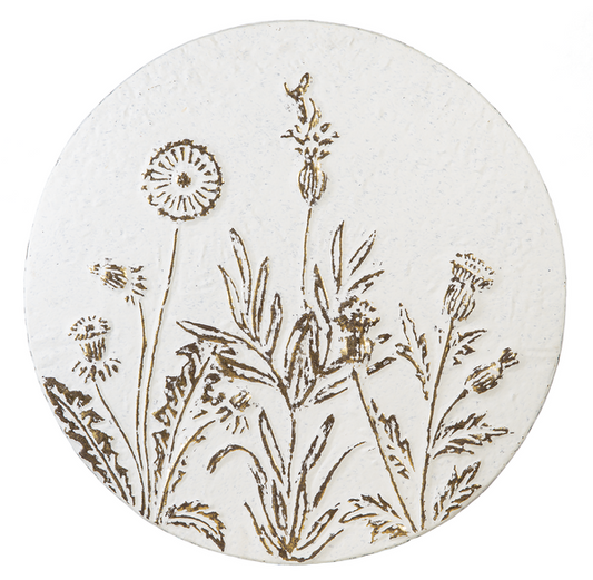 White & Gold Round Embossed Wild Flower Wall Decor