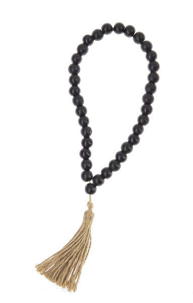 Black Wood Beaded Loop with Tassel