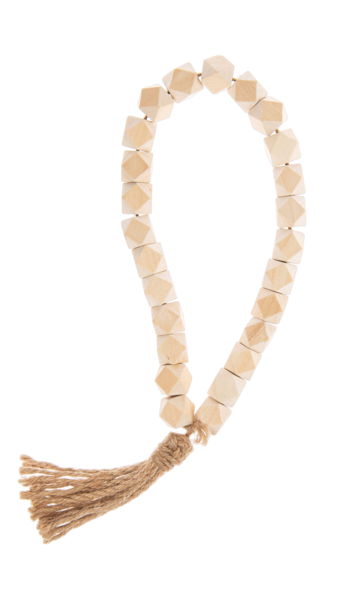 Carved Angle Wood Beaded Loop with Tassel