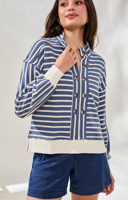 SHIRT DROP-SHOULDER FRENCH TERRY POPOVER WITH METAL RING DETAIL