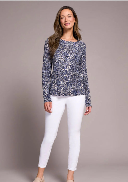 PRINTED CABLE COTTON CREW NECK SWEATER