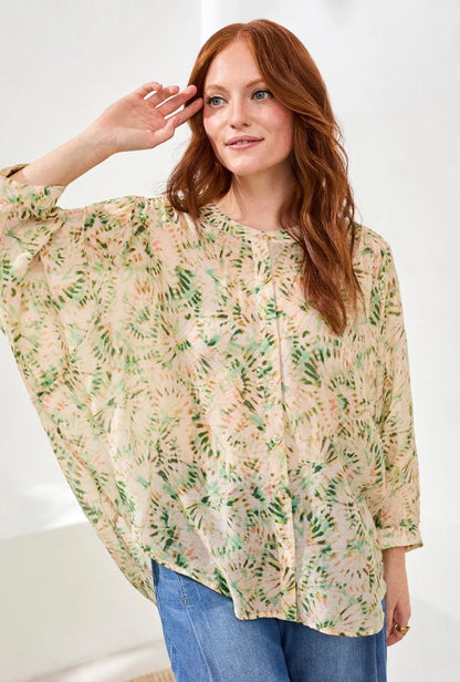 BLOUSE FLOWY DOLMAN SLEEVE WITH SELF-COVERING BUTTONS