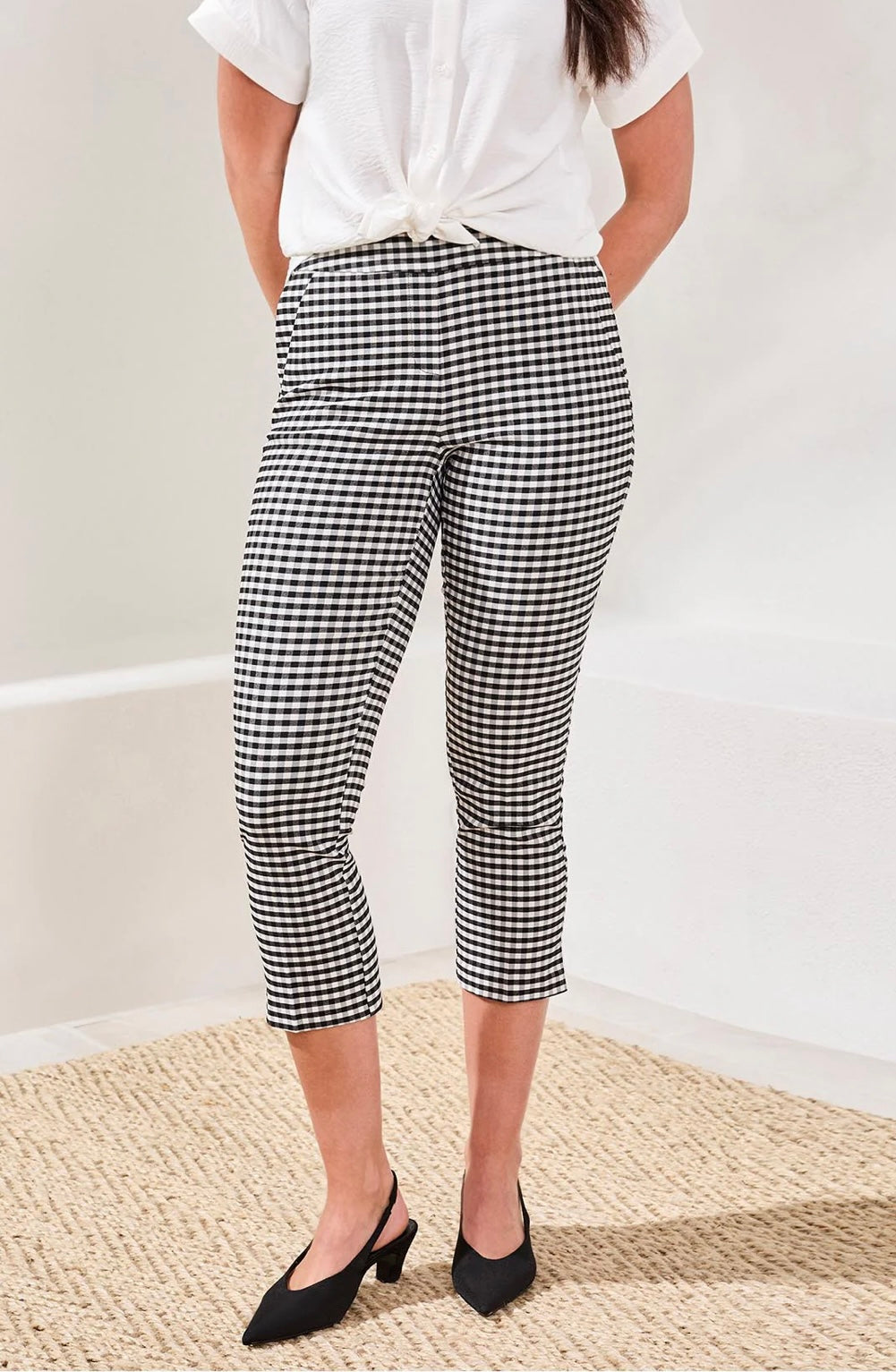 PANTS GINGHAM BENGALINE SIDE SLIT CAPRI