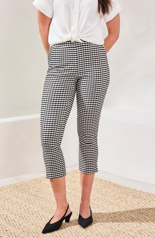 PANTS GINGHAM BENGALINE SIDE SLIT CAPRI