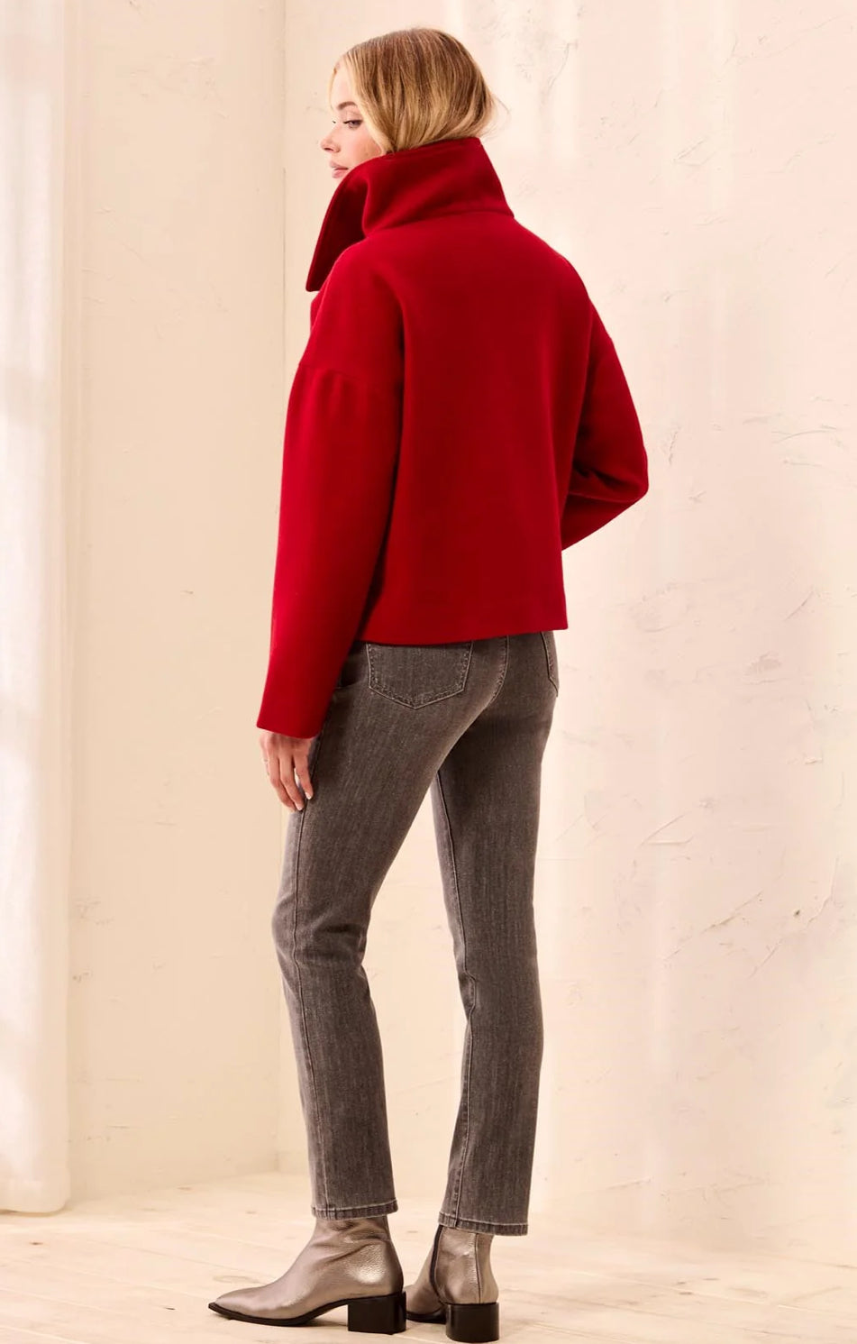 JACKET LOFTY KNIT FUNNEL NECK BUTTON FRONT