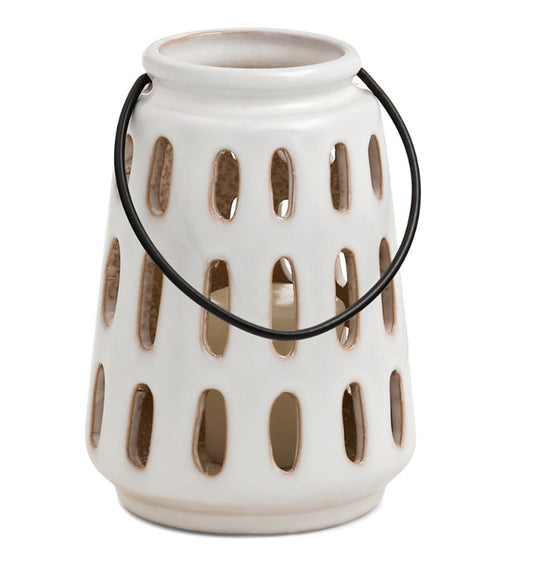 LANTERN SM PORCELAIN W/CUTOUTS WHITE