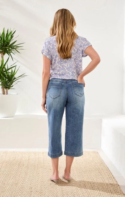 JEANS AUDREY BUTTON FLY WIDE CROP DENIM