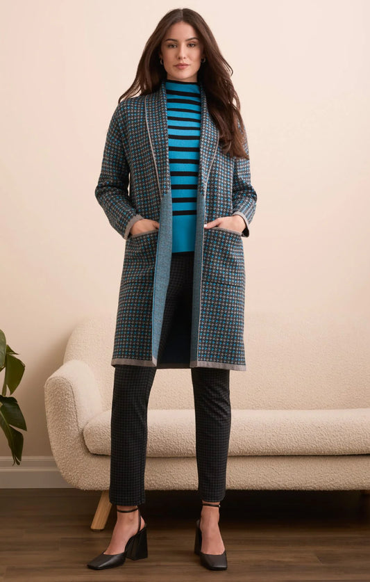 DOUBLE KNIT LONG PLAID COATIGAN