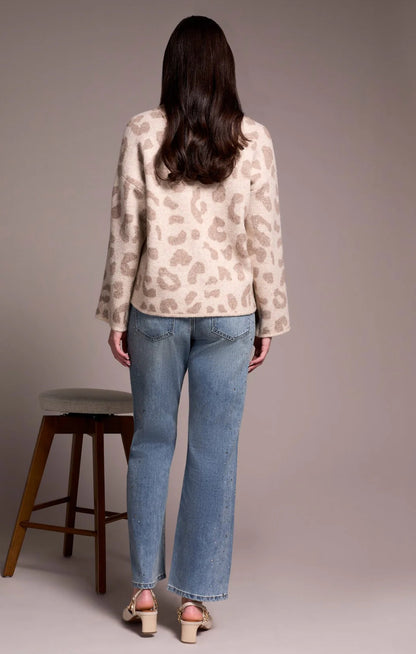 SEQUIN ANIMAL PRINT CREW NECK JACQUARD SWEATER