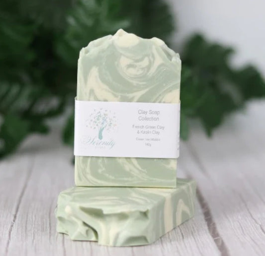 Clay Soap French Green with Kaolin Clay Swirl