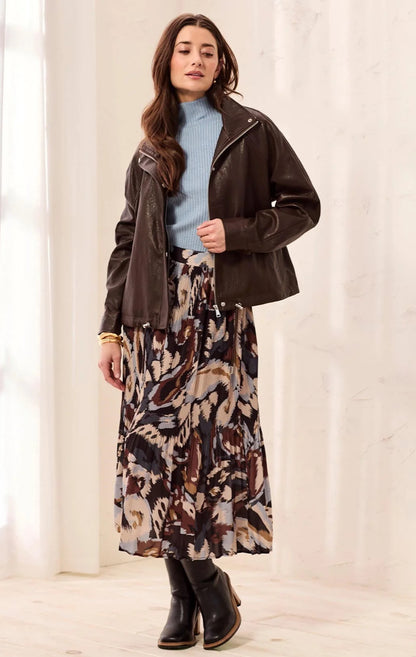 JACKET FAUX LEATHER MOCK NECK ADJUSTABLE BUBBLE HEM