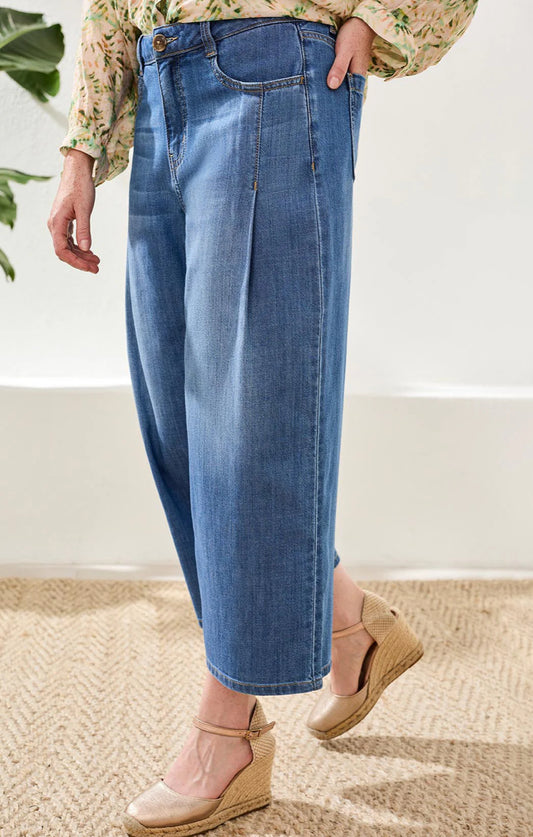 JEANS AUDREY PLEATED CROP WIDE DENIM