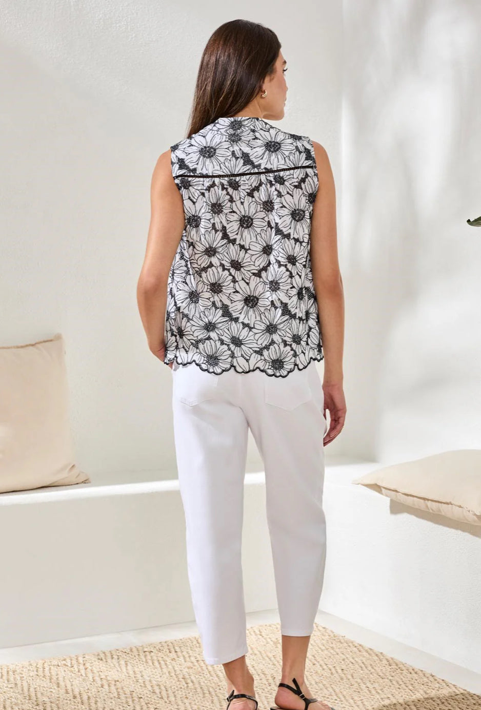 EMBROIDERED FLORAL BUTTON‑UP TOP