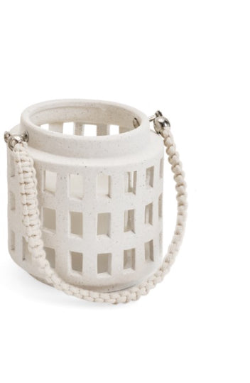 LANTERN SM CERA RECTANGLE CUT OUTS CHALK WHITE