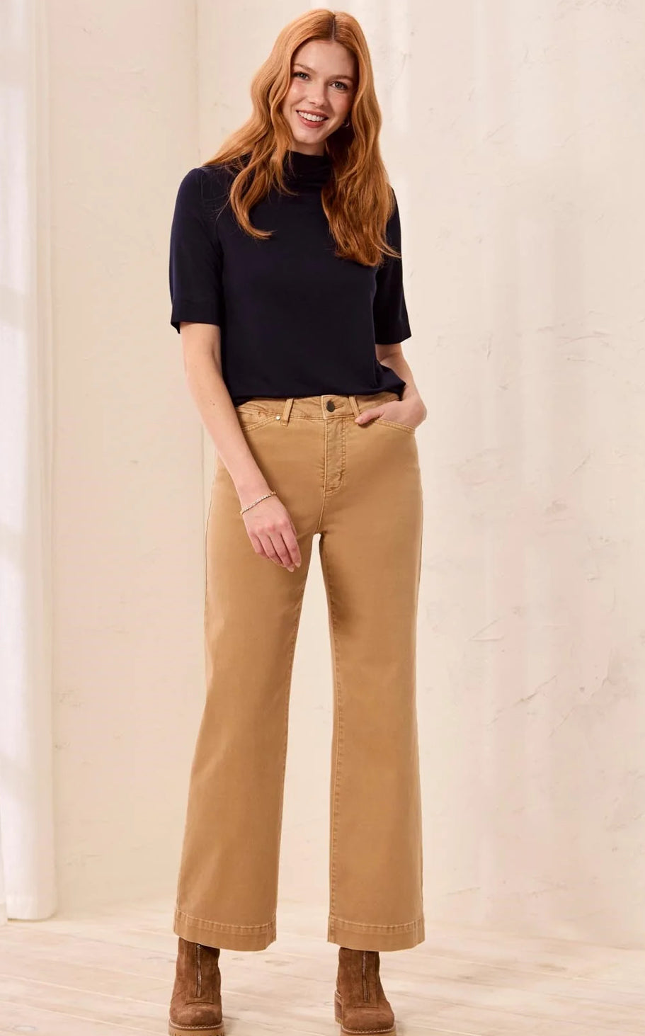 PANTS COMFORT STRETCH WIDE LEG BUTTON FRONT