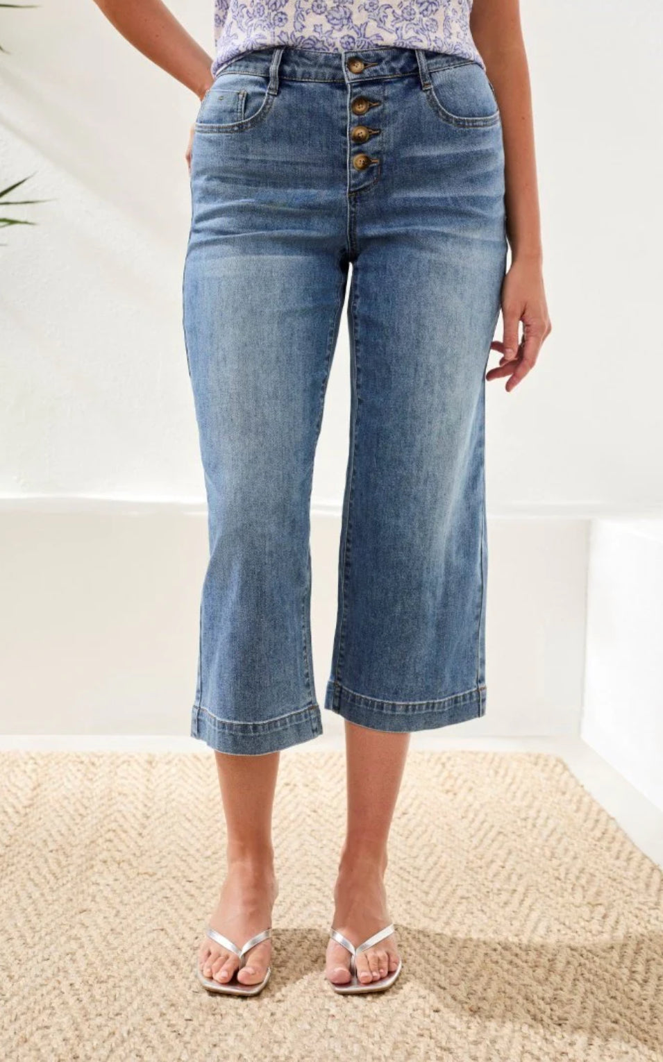 JEANS AUDREY BUTTON FLY WIDE CROP DENIM