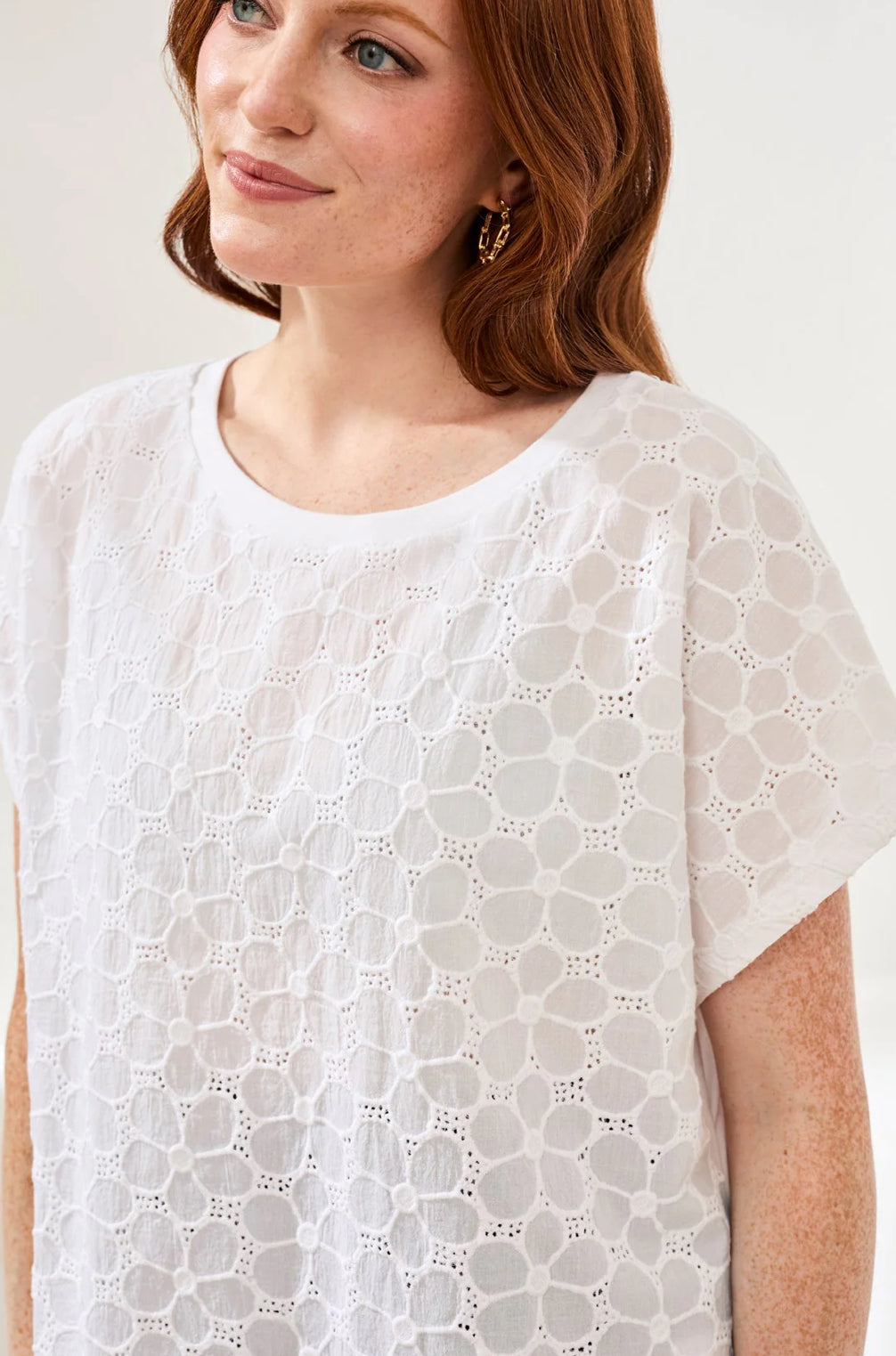 TOP TEXTURED COTTON CAP SLEEVE CREW