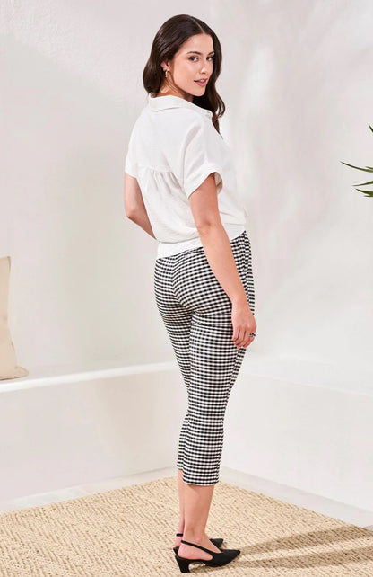 PANTS GINGHAM BENGALINE SIDE SLIT CAPRI