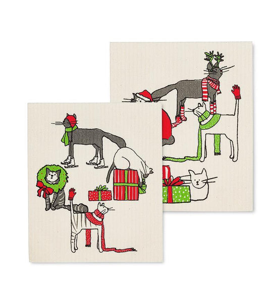Holiday Cats Dishcloths. Set of 2