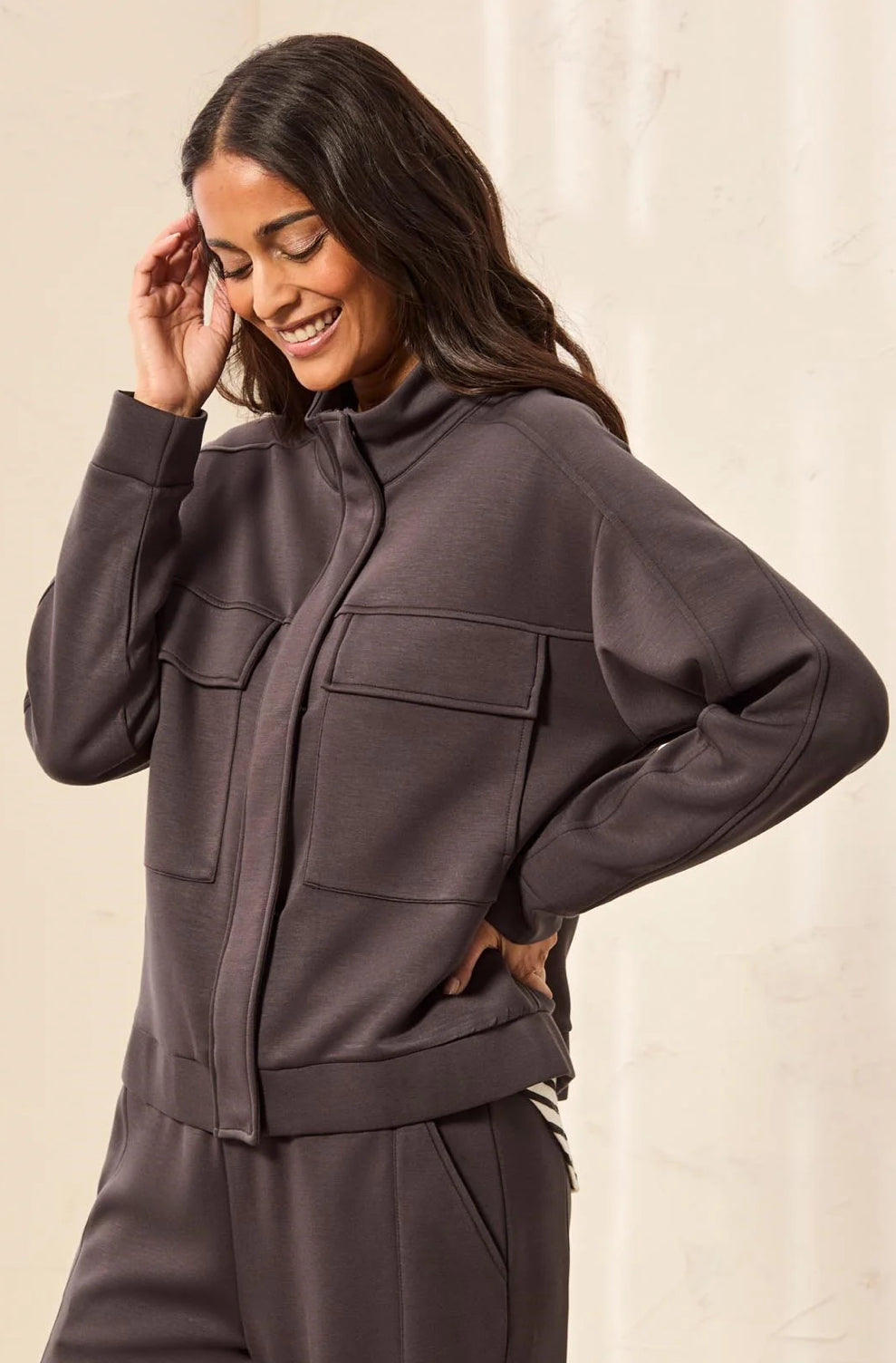 JACKET TECHNO LUX SCUBA KNIT MOCK NECK ZIP FRONT