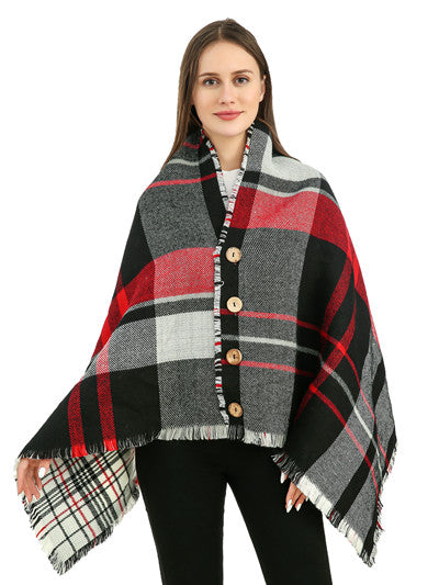 Shawl Black Red Plaid