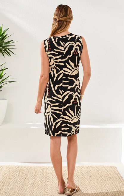 DRESS PRINTED SLEEVELESS JERSEY V‑NECK FRONT‑KNOT
