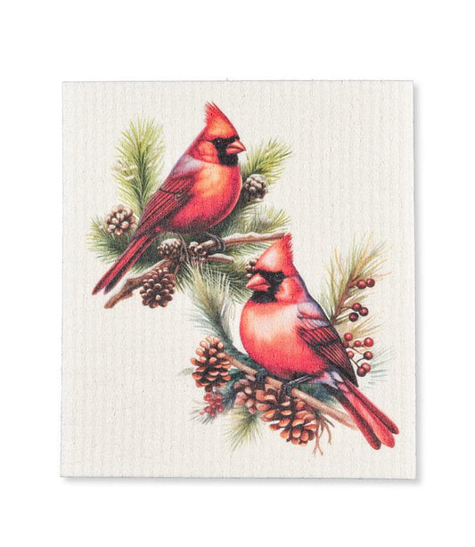 Cardinals & Pine Cones Dishcloth