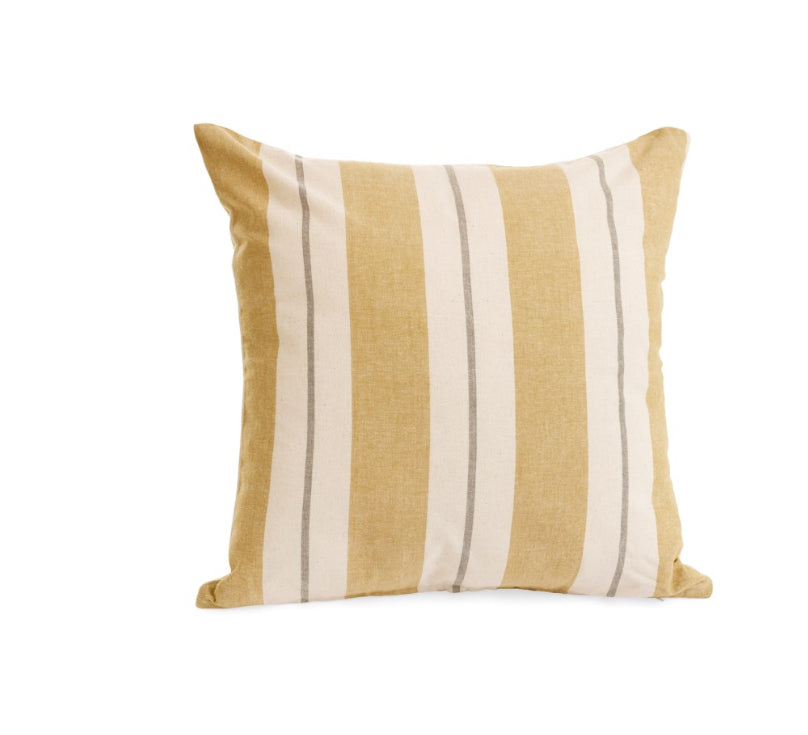 CUSHION W/STRIPES COTTON YEL/WH 17X17