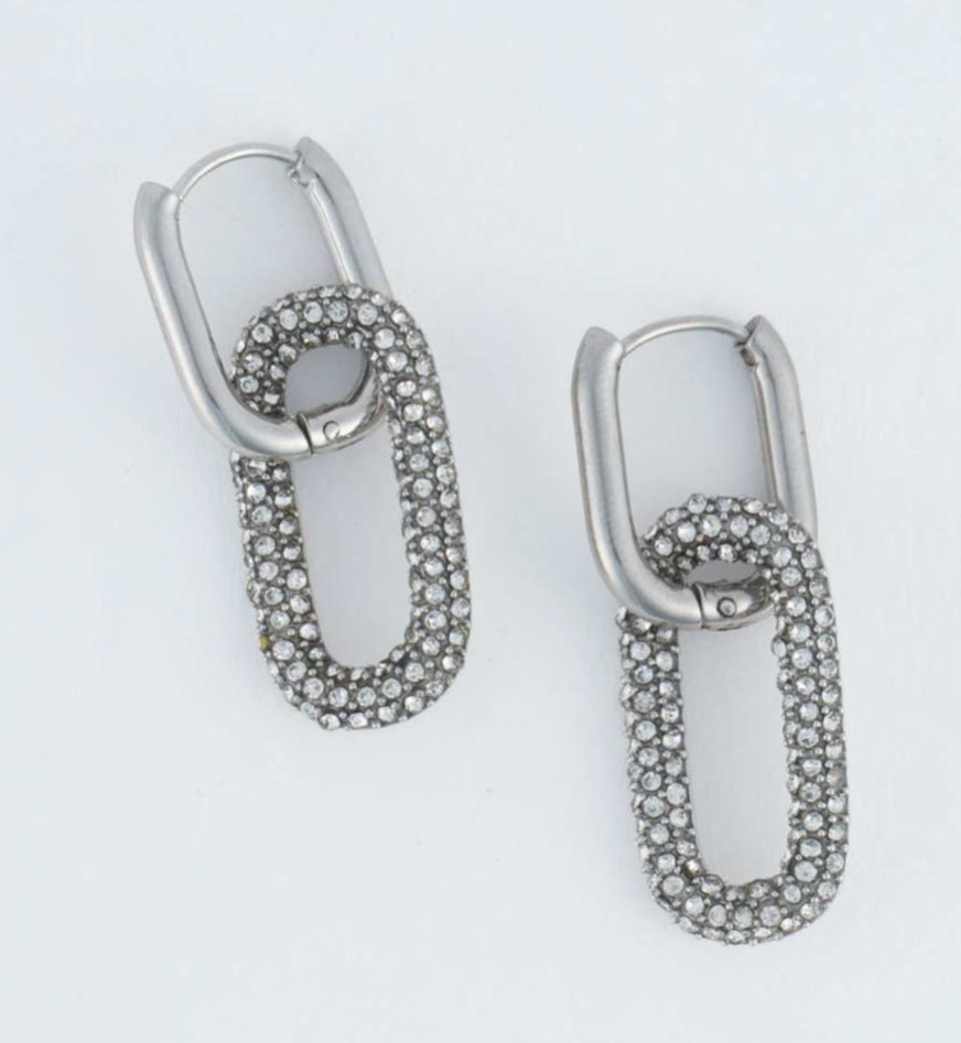 Earring Pave Hoop Gold or Silver