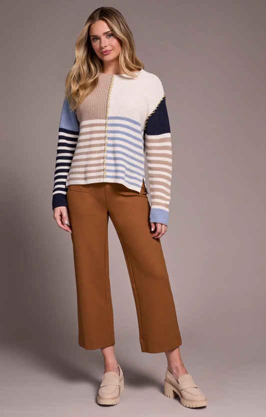 MULTI STRIPE TEXTURED BOAT NECK SWEATER