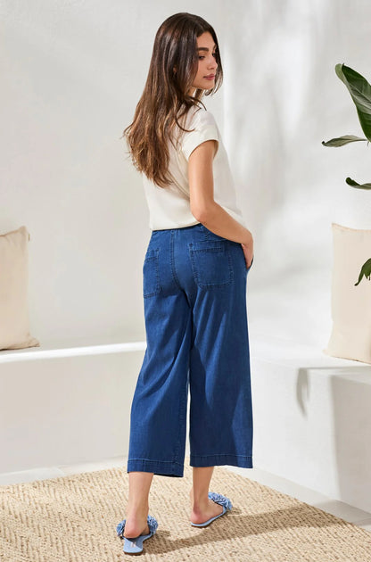 SOFT DRAPE DENIM AUDREY WIDE-LEG PANTS ELASTIC WAIST