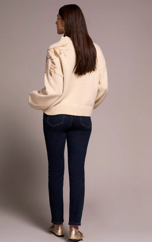 AUDREY MID RISE PULL-ON SLIM ANKLE GLITTER JEANS