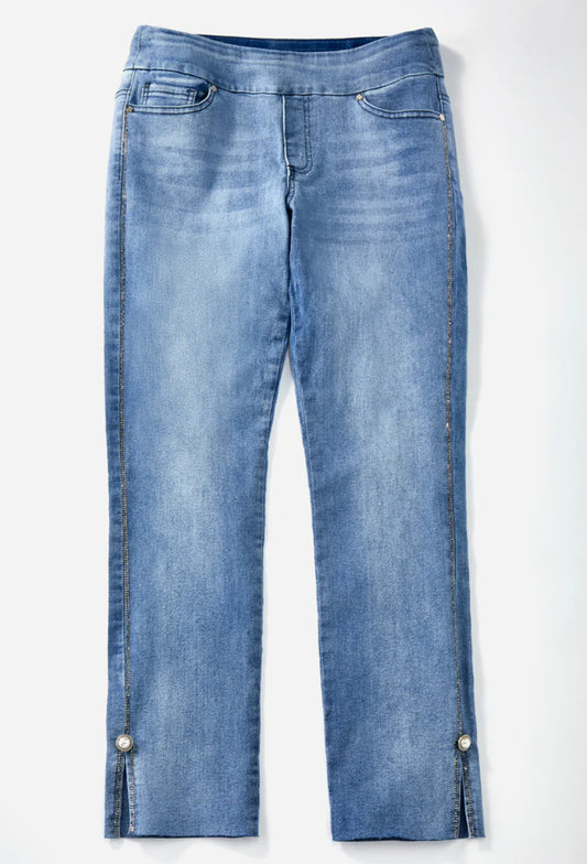 Rhinestone Embellished Cotton Spandex Denim Pants