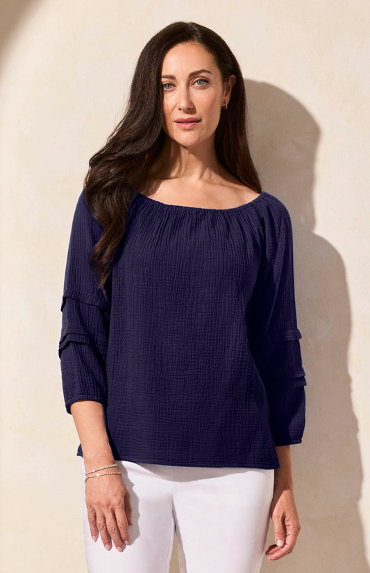 COTTON GAUZE CONVERTIBLE OFF-SHOULDER TOP