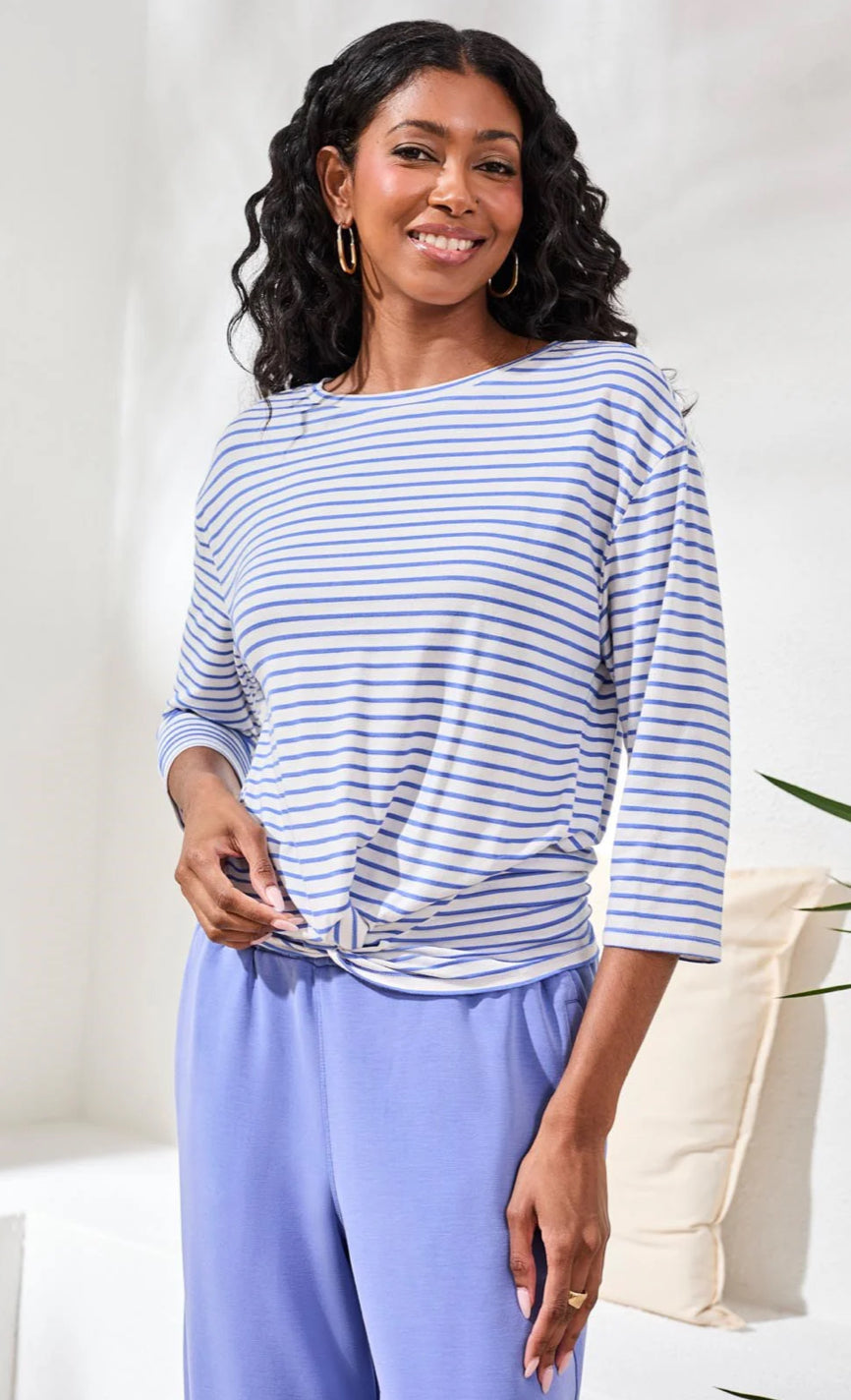 TOP SOFT MODAL BOAT NECK 3/4 SLEEVE WITH KNOT DETAIL