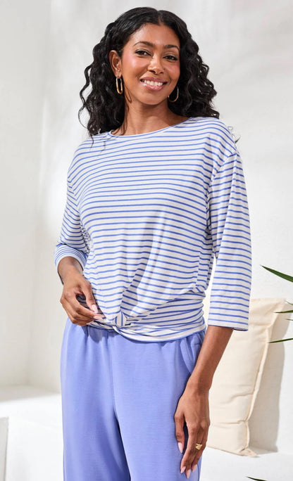 TOP SOFT MODAL BOAT NECK 3/4 SLEEVE WITH KNOT DETAIL